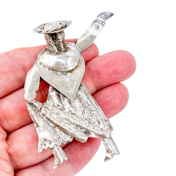Vintage Peru Sterling Silver 925 Folk Dancer Brooch Pin - Picture 1 of 8